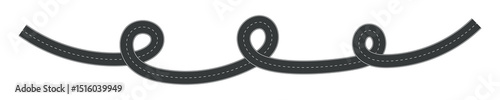 Wavy Curve road. Top view of racetrack. Winding road from top view vector illustration. Empty highway asphalt road, Ariel View Road, Empty highway black asphalt road with dividing lines.