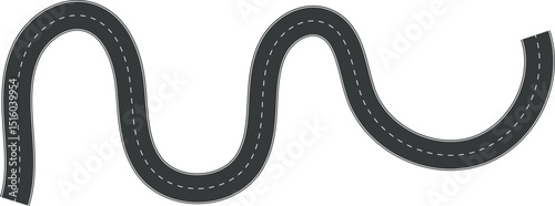 Wavy Curve road. Top view of racetrack. Winding road from top view vector illustration. Empty highway asphalt road, Ariel View Road, Empty highway black asphalt road with dividing lines.