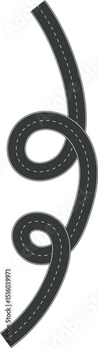 Wavy Curve road. Top view of racetrack. Winding road from top view vector illustration. Empty highway asphalt road, Ariel View Road, Empty highway black asphalt road with dividing lines.