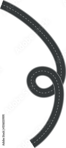 Wavy Curve road. Top view of racetrack. Winding road from top view vector illustration. Empty highway asphalt road, Ariel View Road, Empty highway black asphalt road with dividing lines.