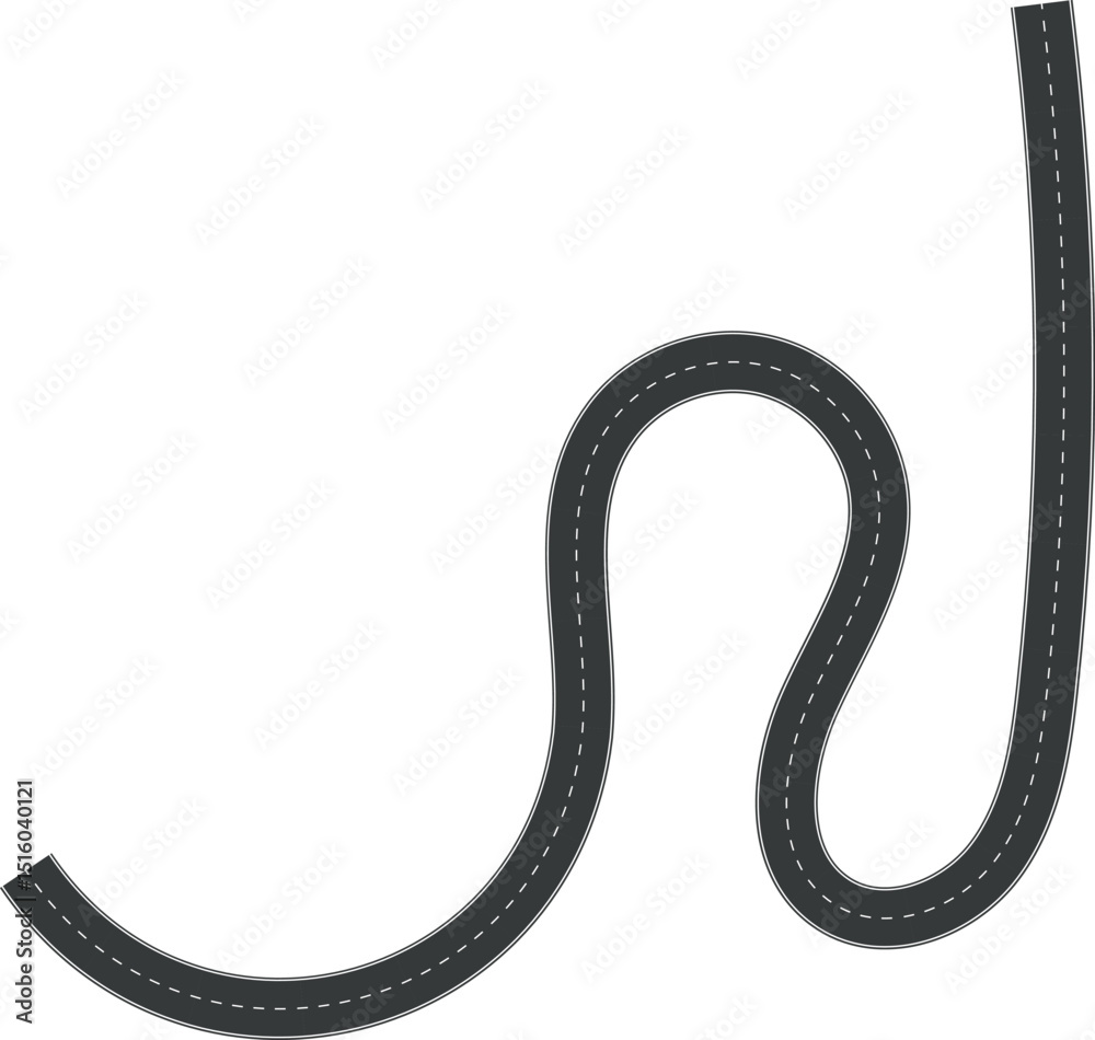 Obraz premium Wavy Curve road. Top view of racetrack. Winding road from top view vector illustration. Empty highway asphalt road, Ariel View Road, Empty highway black asphalt road with dividing lines.