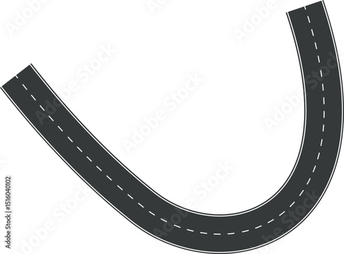 Wavy Curve road. Top view of racetrack. Winding road from top view vector illustration. Empty highway asphalt road, Ariel View Road, Empty highway black asphalt road with dividing lines.