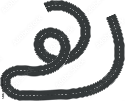 Wavy Curve road. Top view of racetrack. Winding road from top view vector illustration. Empty highway asphalt road, Ariel View Road, Empty highway black asphalt road with dividing lines.