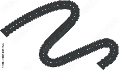 Wavy Curve road. Top view of racetrack. Winding road from top view vector illustration. Empty highway asphalt road, Ariel View Road, Empty highway black asphalt road with dividing lines.