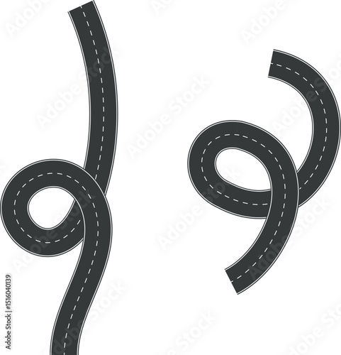 Wavy Curve road. Top view of racetrack. Winding road from top view vector illustration. Empty highway asphalt road, Ariel View Road, Empty highway black asphalt road with dividing lines.
