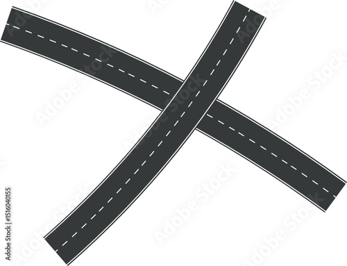 Wavy Curve road. Top view of racetrack. Winding road from top view vector illustration. Empty highway asphalt road, Ariel View Road, Empty highway black asphalt road with dividing lines.