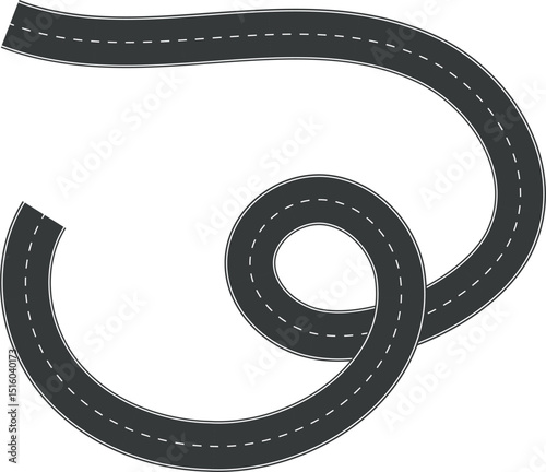 Wavy Curve road. Top view of racetrack. Winding road from top view vector illustration. Empty highway asphalt road, Ariel View Road, Empty highway black asphalt road with dividing lines.