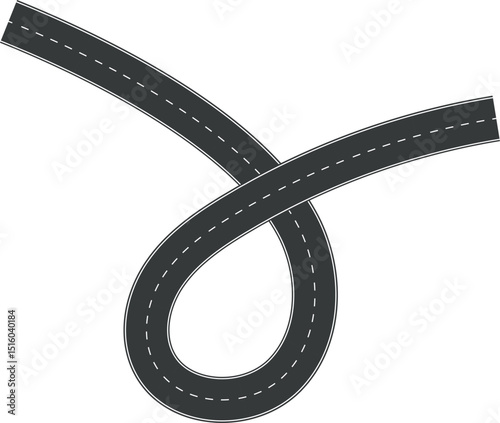 Wavy Curve road. Top view of racetrack. Winding road from top view vector illustration. Empty highway asphalt road, Ariel View Road, Empty highway black asphalt road with dividing lines.