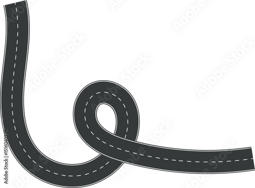 Wavy Curve road. Top view of racetrack. Winding road from top view vector illustration. Empty highway asphalt road, Ariel View Road, Empty highway black asphalt road with dividing lines.