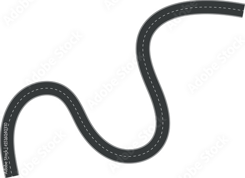 Wavy Curve road. Top view of racetrack. Winding road from top view vector illustration. Empty highway asphalt road, Ariel View Road, Empty highway black asphalt road with dividing lines.