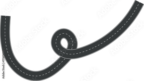 Wavy Curve road. Top view of racetrack. Winding road from top view vector illustration. Empty highway asphalt road, Ariel View Road, Empty highway black asphalt road with dividing lines.