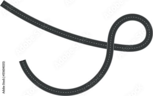 Wavy Curve road. Top view of racetrack. Winding road from top view vector illustration. Empty highway asphalt road, Ariel View Road, Empty highway black asphalt road with dividing lines.