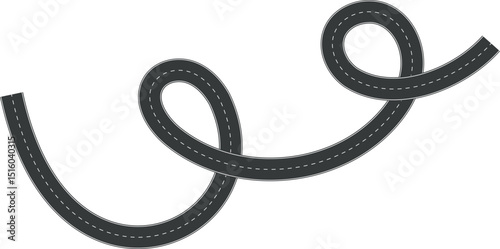 Wavy Curve road. Top view of racetrack. Winding road from top view vector illustration. Empty highway asphalt road, Ariel View Road, Empty highway black asphalt road with dividing lines.