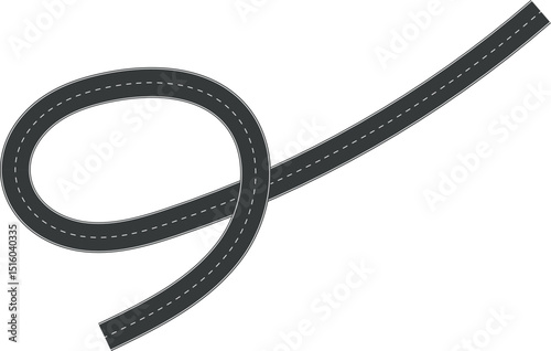 Wavy Curve road. Top view of racetrack. Winding road from top view vector illustration. Empty highway asphalt road, Ariel View Road, Empty highway black asphalt road with dividing lines.