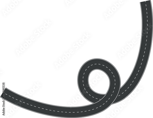 Wavy Curve road. Top view of racetrack. Winding road from top view vector illustration. Empty highway asphalt road, Ariel View Road, Empty highway black asphalt road with dividing lines.