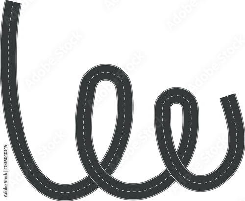 Wavy Curve road. Top view of racetrack. Winding road from top view vector illustration. Empty highway asphalt road, Ariel View Road, Empty highway black asphalt road with dividing lines.