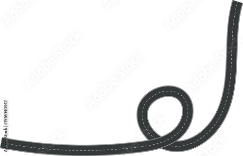 Wavy Curve road. Top view of racetrack. Winding road from top view vector illustration. Empty highway asphalt road, Ariel View Road, Empty highway black asphalt road with dividing lines.