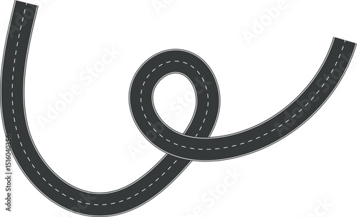 Wavy Curve road. Top view of racetrack. Winding road from top view vector illustration. Empty highway asphalt road, Ariel View Road, Empty highway black asphalt road with dividing lines.