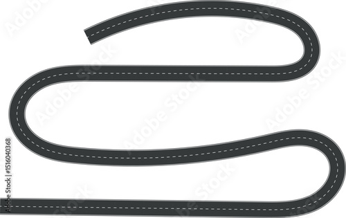 Wavy Curve road. Top view of racetrack. Winding road from top view vector illustration. Empty highway asphalt road, Ariel View Road, Empty highway black asphalt road with dividing lines.