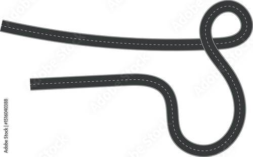 Wavy Curve road. Top view of racetrack. Winding road from top view vector illustration. Empty highway asphalt road, Ariel View Road, Empty highway black asphalt road with dividing lines.