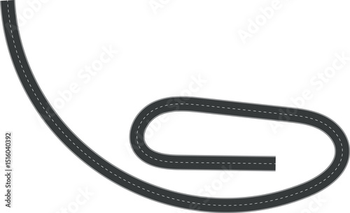 Wavy Curve road. Top view of racetrack. Winding road from top view vector illustration. Empty highway asphalt road, Ariel View Road, Empty highway black asphalt road with dividing lines.
