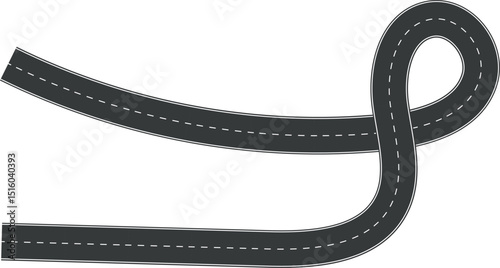 Wavy Curve road. Top view of racetrack. Winding road from top view vector illustration. Empty highway asphalt road, Ariel View Road, Empty highway black asphalt road with dividing lines.