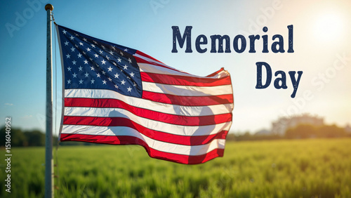 High-resolution stock photo of a vibrant American flag with 'Memorial Day' typography, ideal for marketing campaigns and patriotic projects. photo