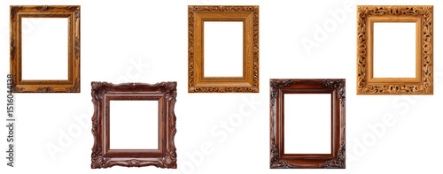 Set of carved wooden vintage picture frames in assorted colors