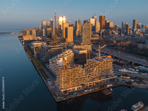 Photography Toronto skyline with modern architecture and waterfront.
