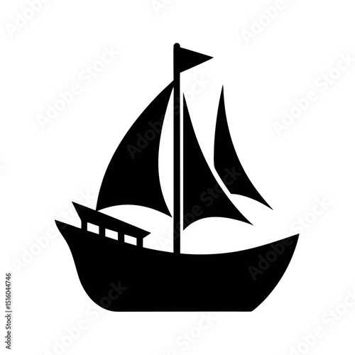Lugger Sailing Boat Black Vector