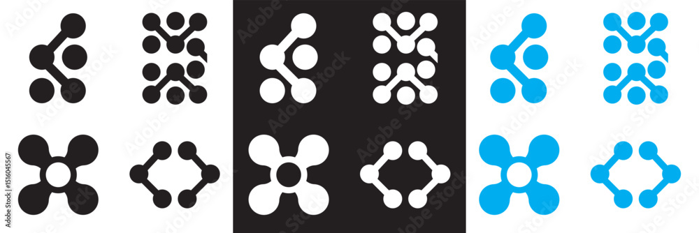 Fototapeta premium Abstract square shaped metaball circle connections. Vector for websites, mobile interfaces, presentations, banner, visual branding etc. Vector illustration. isolated on white and black background.