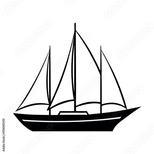 Ketch Boat Outline Vector Artwork