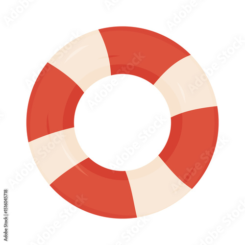 Red and white lifebuoy floats on a white background for safety purposes
