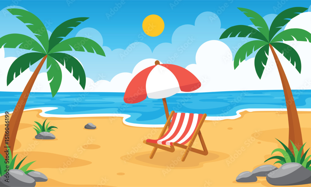 Obraz premium Illustration of beautiful summer beach in landscape design background