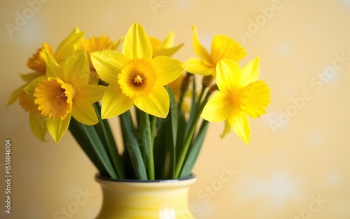 Wallpaper Mural Daffodils fill a worn yellow vase with a soft, warm background. High quality Torontodigital.ca