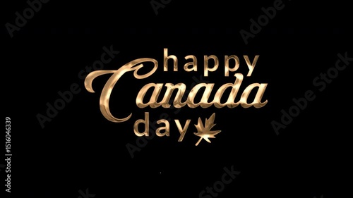 Happy Canada Day text animation in gold color. Beautiful animated lettering for celebrating Canada Day. High quality 4K video