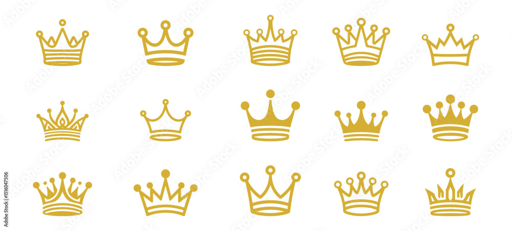 Royal Crown Icon Set – Golden Line Art Vector Collection Royal Crown Icon Set – Golden Line Art Vector Collection