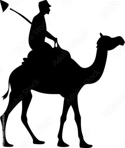 Silhouetted Camels with Camel Drovers A Vector Illustration Depicting Nomadic Life Desert Travel and Cultural Heritage in a Simple Elegant Design
