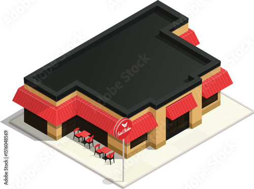 Isometric urban fried chicken restaurant