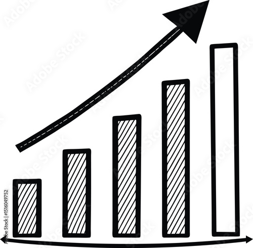 Hand drawn bar graph illustrating positive growth trend with upward arrow