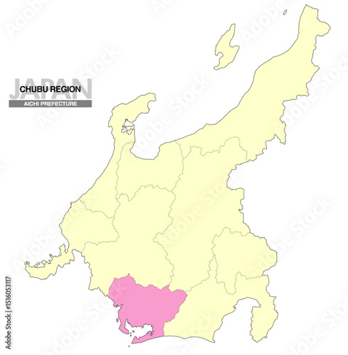 日本地図 中部地方 愛知県 県境有り 02