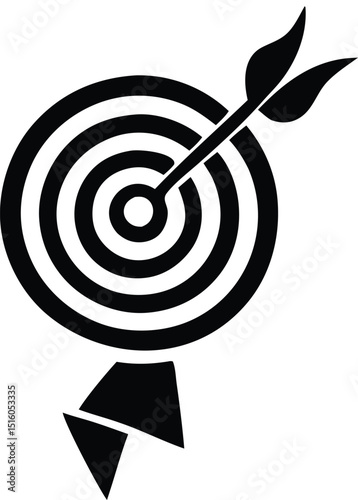 Abstract black and white target graphic with arrow centered bullseye