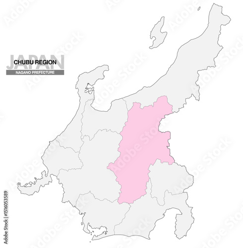 日本地図 中部地方 長野県 県境有り 03