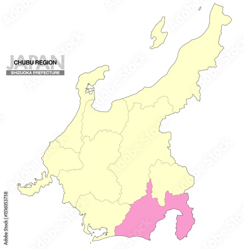 日本地図 中部地方 静岡県 県境有り 02