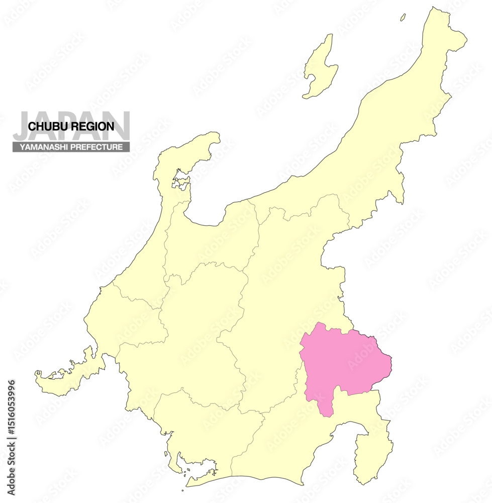 Obraz premium 日本地図 中部地方 山梨県 県境有り 02