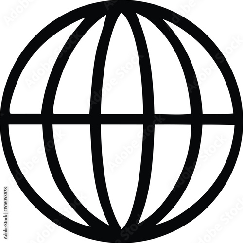Bold black globe icon representing global connectivity and international reach