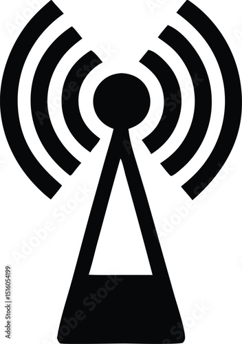 Wireless signal transmission tower icon black and white graphic