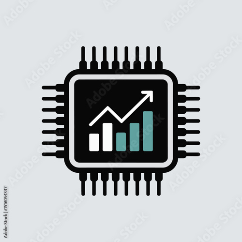 Abstract vector depiction of a microchip with a statistical growth graph representing technological and business progress and growth.