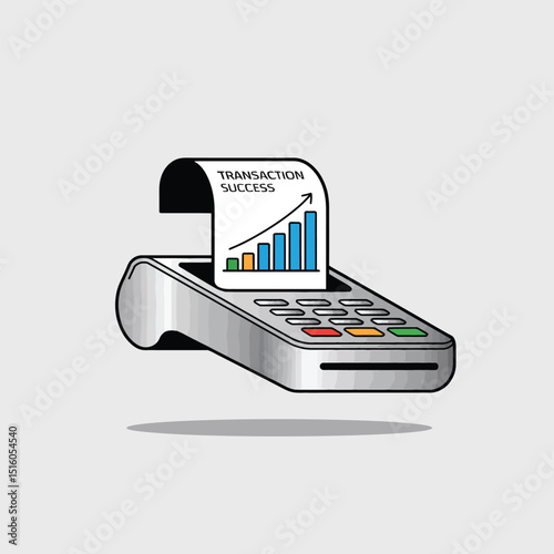 Successful transaction concept illustration depicting a payment terminal with an increasing graph representing positive financial growth and business achievement.