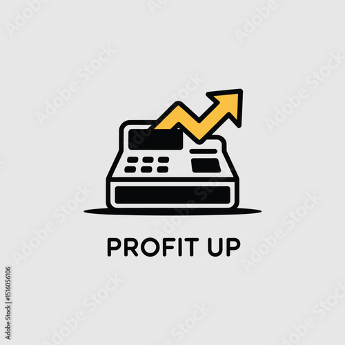 Illustration depicting a rising profit with a cash register and upward trending arrow signifying financial growth and success.
